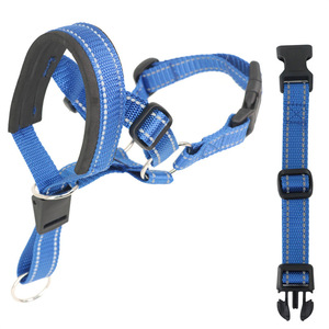 Muselière réglable pour chien avec harnais, masque anti-morsure en nylon pour l'entraînement des animaux de compagnie, tailles S M L XL, bleu - Product Image 5