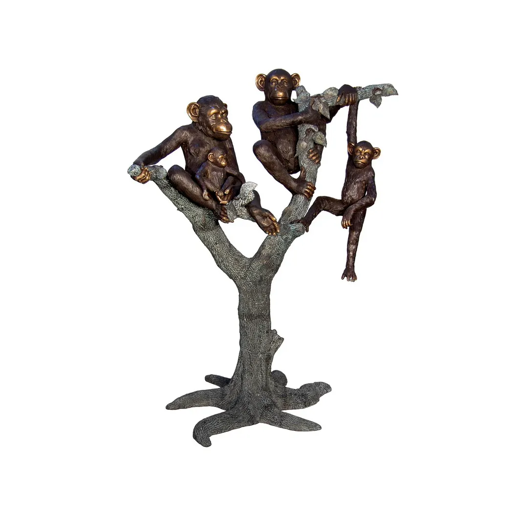 나무 조각상에 실물 크기 청동 원숭이 금속 야생 동물 정원 조각