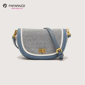 Paparazzi PA0207 Custom Design Small Halfmoon Shape Saddle Canvas Flap Shoulder Crossbody Bag