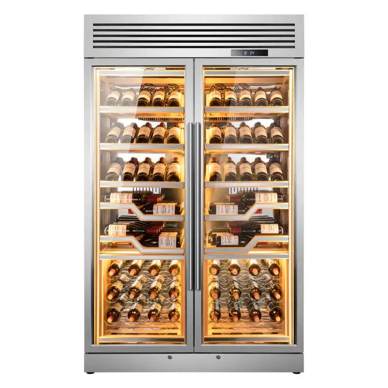 Single Zone Electric Compressor Wine Cooler 800L Capacity 112 Bottles Glass Door Household Wine Fridge 3 Shelf for options