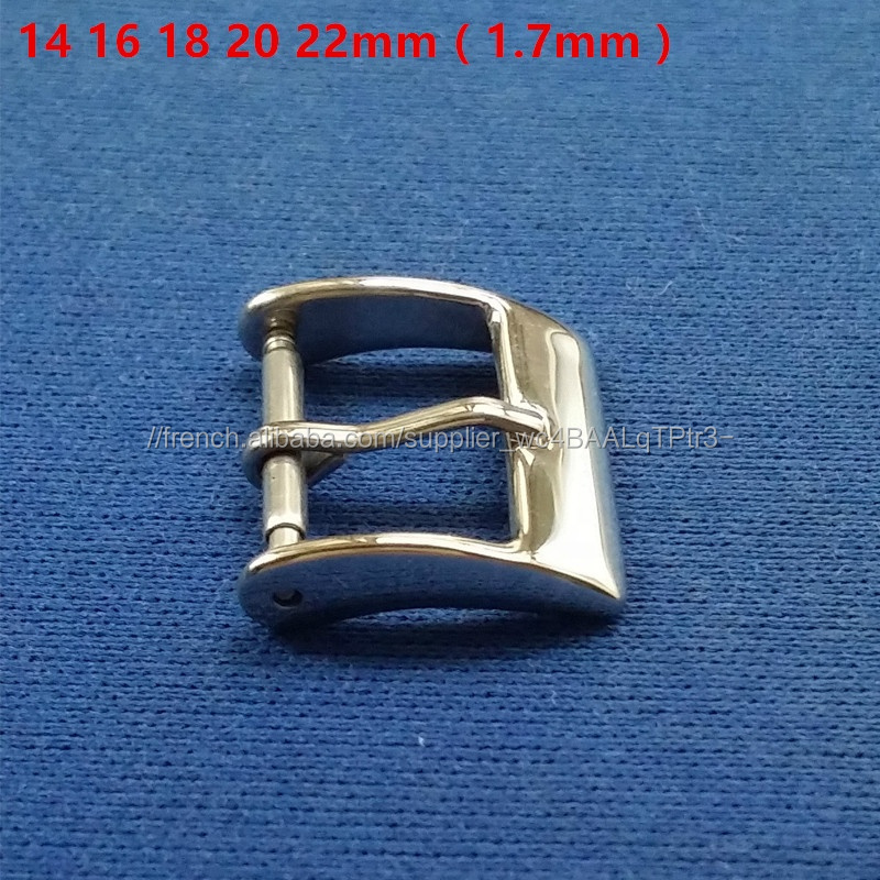 fabrication en gros 14 16 18 20 22mm 304/316L en acier inoxydable tang carré boucle de bande de montre avec 1.7mm langue
