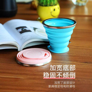 Silicone Folding Cup With Strap Portable Travel Water <b>Bottle</b> Minimalist Design Red <b>Pink</b> Orange Blue Flip Up Straw Unisex - Product Image 2