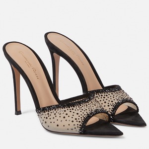 Sandales mules à <span class=keywords><strong>talon</strong></span> <span class=keywords><strong>aiguille</strong></span> pour femmes, en maille ornée <span class=keywords><strong>de</strong></span> strass, à bout pointu, avec semelle intérieure souple, à enfiler, sexy - Product Image 4