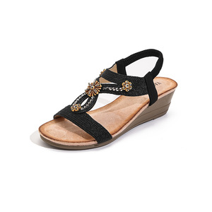 Elegantes Sandalias Negras de Plataforma con Adorno Floral, Punta Abierta, Estilo Slip-On, Zapatos de Verano para Mujer, Envío Directo - Product Image 1