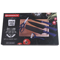Ensemble de couteaux de cuisine en acier inoxydable de style moderne, lames noires, multifonctionnel, couteau de chef double face avec manche bleu