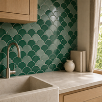 Collection de mosaïques en forme d'éventail, carreaux muraux décoratifs émaillés festonnés pour projets de murs d'accentuation