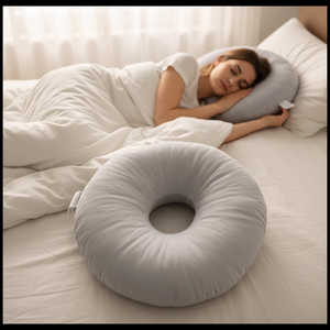 Coussin rond en peluche personnalisé avec logo, en forme de donut, avec trou pour oreilles, pour dormeurs - Product Image 2