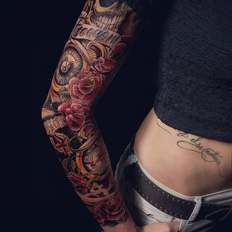 Groothandel Nieuwe Stijlen Mannen Vrouwen Body Art Grote Nep Volledige Been Volledige Arm Tijdelijke Bloem Tattoo