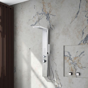 Panneau mural de douche contemporain économique pour villa, en laiton brossé, avec robinet en céramique, jet doux/pluie et massage, pour usage hôtelier, garantie 5 ans - Product Image 6