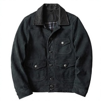Veste en cuir de vachette suédé pour homme, col rabattu, style vintage, multi-poches, coupe classique, vêtement d'extérieur pour l'automne