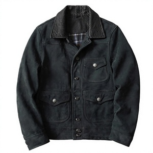 Veste en cuir de vachette suédé pour homme, col rabattu, style vintage, multi-poches, coupe classique, vêtement d'extérieur pour l'automne - Product Image 3