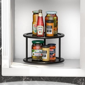 Venta al por mayor de 2 niveles personalizados de bambú <span class=keywords><strong>Lazy</strong></span> <span class=keywords><strong>Susan</strong></span> tocadiscos estante de especias encimera de cocina gabinete giratorio organizador de condimentos - Product Image 5