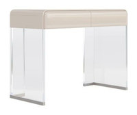 Table de toilette transparente en acrylique avec pieds cascade, finition laquée crème, 2 tiroirs, sans joint, OEM ODM pour chambre, hôtel, salle de maquillage