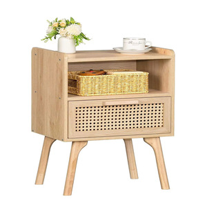 Table de chevet moderne à 1 tiroir et 1 pied ouvert en bois de sapin avec design écologique pour chambre à coucher, hôtel, salon et salle à manger - Product Image 1