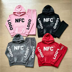 Conjunto <span class=keywords><strong>de</strong></span> Sudadera con Capucha y Pantalones Oversize Unisex <span class=keywords><strong>de</strong></span> 450 g/m² con Estampado <span class=keywords><strong>de</strong></span> Dibujos Animados Hell O Star, 100% Algodón Transpirable, Estampado en Caliente, Estilo Vintage Streetwear - Product Image 1