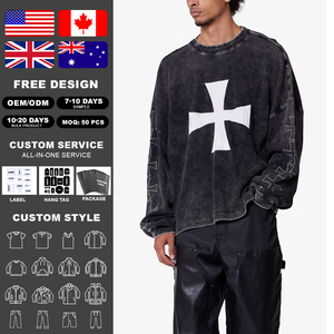 KingSen Wholesale High Quality <b>Men's</b> Autumn Thermal Crew Neck Fleece Sweatshirt Breathable Printed Acid Washed Loose Street Wear - Product Image 2