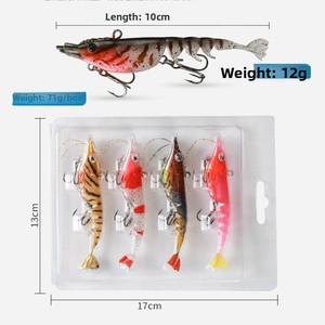 Set di 4 <span class=keywords><strong>esche</strong></span> <span class=keywords><strong>artificiali</strong></span> morbide in silicone a forma di gambero per la pesca, con ami e design multi-sezione - Product Image 2