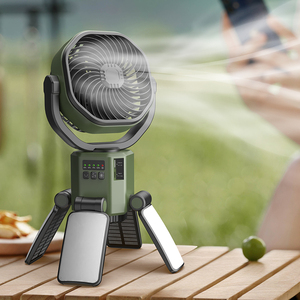 Portable Camping Fan F6611 with Solar Engine <b>Rechargeable</b> Ceiling Fan with <b>Light</b> Foldable Oscillating 4 Wind Speed Brushless - Product Image 1