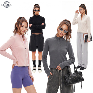 Chaqueta Corta de Punto de Doble Cara con Cuello Alto para Mujer, Ajustada a la Cintura, Estilo Sudadera, para Primavera y Otoño, Directo de Fábrica - Product Image 1