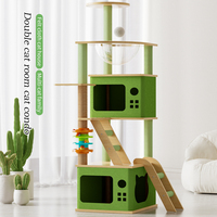 Promotion Usine : Grande Tour à Gratter pour Chat en Bois Vert et Sisal, Écologique, avec Condo, Maison et Jouets pour Animaux