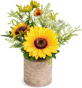 Gefälschte Topf Sonnenblume Künstliche Sonnenblumen Topfpflanzen gelb Gefälschte Sonnenblumen Künstliche Blumen in Töpfen für die Küche zu Hause