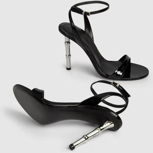 Sandales à talons hauts argentés en cuir verni pour femme, grande taille 45, à bout pointu, avec bride arrière, style slingback, pour l'été - Product Image 6