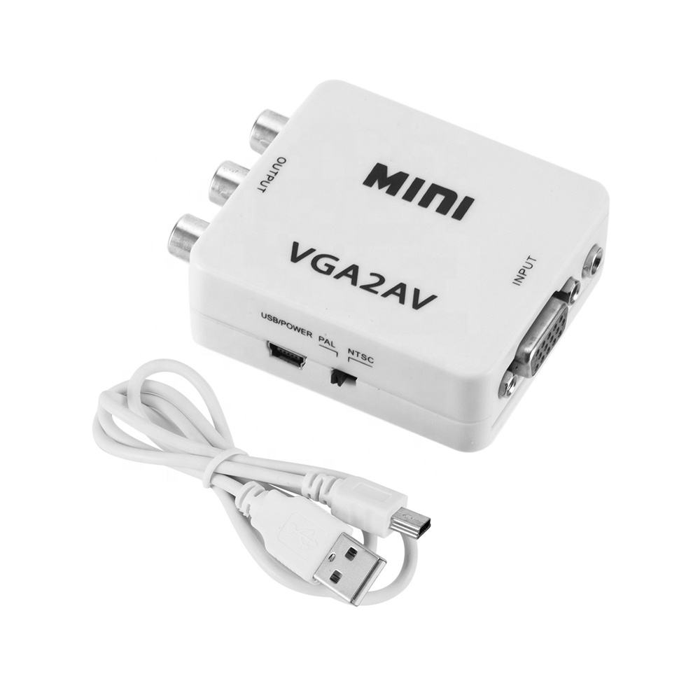 Factory Price VGA to AV Adapter HD Female Female Cable Audio L R out 2560x1600 60hz Mini VGA to AV RCA Converter for HDTV PC