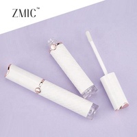 Flacon de brillant à lèvres de luxe 5 ml avec anneau or rose, emballage vide blanc nacré, base ronde transparente, pour rouge à lèvres liquide