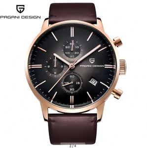 Montre Pagani Design 2720 World Brown Man Quartz, bracelet en cuir véritable authentique, <span class=keywords><strong>chronomètre</strong></span> étanche, calendrier, montre de business - Product Image 6