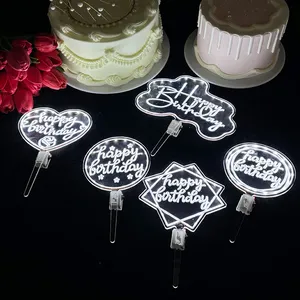 LED Cake Topper luce notturna Happy Birthday acrilico strumenti di <span class=keywords><strong>decorazione</strong></span> per san valentino festa di nozze <span class=keywords><strong>torta</strong></span> <span class=keywords><strong>decorazione</strong></span> - Product Image 4