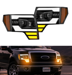 Gruppo faro a LED per 09-14 <span class=keywords><strong>Ford</strong></span> F150 Pickup trasparente alloggiamento nero con riflettore ambra luce anteriore di ricambio - Product Image 4