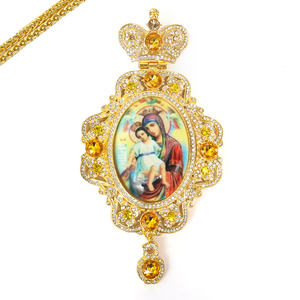 ZD043 Diseño ovalado Europa Ortodoxo 18K Chapado en oro Pectoral Cruz Collar con personalizar icono Imprimir y piedras de color - Product Image 3