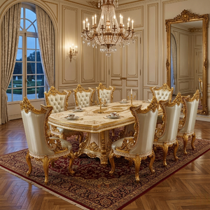 Juego de Comedor Redondo de Madera de Teca Antigua de Lujo, Estilo Real, Muebles de Comedor Premium para 10 Personas - Product Image 3