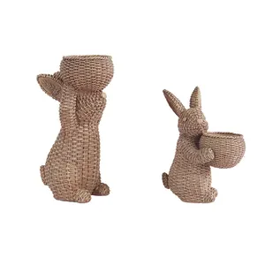 Redeco Rabbit Easter Nordic Style Shape Resin Candle Holder Brown Easter Bunny Bunnies Candle Holder For Gift Home Decoration