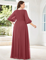 Robe de soirée moulante en mousseline unie à col en V et manches trois quarts, grande taille, avec fermeture éclair au dos, pour demoiselle d'honneur