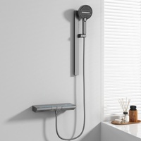 Ensemble de robinetterie de douche mural thermostatique gris anthracite moderne et minimaliste avec touches de style piano en laiton et rail coulissant réglable