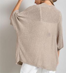 ODM OEM Custom primavera estate maglieria da <span class=keywords><strong>donna</strong></span> aperta frontale Cardigan a maniche corte in <span class=keywords><strong>maglia</strong></span> leggera in <span class=keywords><strong>lino</strong></span> sottile per <span class=keywords><strong>donna</strong></span> - Product Image 2