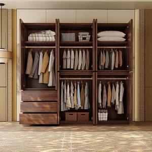 Armoire en bois massif noyer noir, grand meuble de rangement pour chambre à coucher, usage domestique - Product Image 3