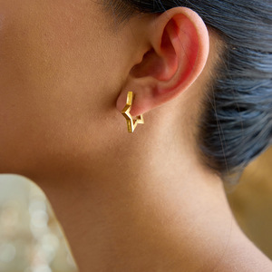Pendientes de Aro en Forma de Estrella y Corazón, Acero Inoxidable, Chapado en Oro, Joyería Geométrica de Moda para Mujer - Product Image 3
