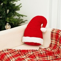 Coussin décoratif en forme de chapeau de Père Noël, en tissu polaire Sherpa doux, coussin en peluche en forme de chapeau de Noël, confortable, décoration de Noël 3D pour la maison, Chine