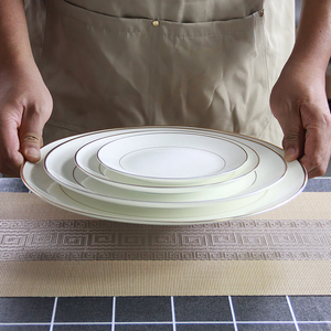 Assiettes plates blanches en gros avec bordure dorée, vaisselle en porcelaine fine (42 %),assiettes de présentation pour mariage - Product Image 4