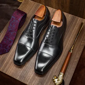 Nhà Máy Bán Buôn Chất Lượng Cao Luxury Genuine Leather Men Oxford Giày Với Biểu Tượng Tùy Chỉnh