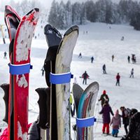 Sangle de fixation pour ski de course en nylon 100 % durable, réutilisable et écologique avec adhésif double face et plaque coulissante réglable