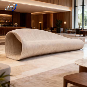 Chaises et tabourets modernes en bois massif découpés sur mesure par CNC pour centres commerciaux et hôtels, avec dossier, durables et artistiques, pour les zones d'attente - Product Image 3