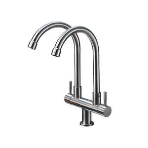 ก๊อกน้ำห้องครัวสแตนเลสแบบสองทางเข้า 4 จุด หัวเดี่ยวแบบหมุนได้สองหัว - Product Image 1