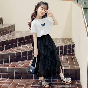 ガールズTシャツロングスカート10代の女の子服メッシュドレス101214歳の女の子夏の子供服セット - Product Image 3