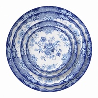 Assiette à dîner ronde en porcelaine fine bleue et blanche, motif floral, style chinois, pour restaurant et usage domestique