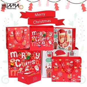 Custom Logo Merry Christmas Paper Gift Bags Santa Print Red Recyclable Paper Tote Bag With Handles Holiday Present Packaging - Product Image 2