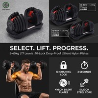 Haltères réglables Selector 5-40 kg, 17 niveaux – Sélection rapide en 3 secondes, plateau de plaques en nylon anti-chute à 10 points de verrouillage, pour salle de sport à domicile, noir et rouge