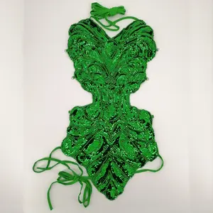 Ensemble de robe de <span class=keywords><strong>danse</strong></span> orientale sexy, style scène de photographie artistique, avec paillettes et perles, motif papillon, dos nu, à lacets, col licou et découpes - Product Image 2